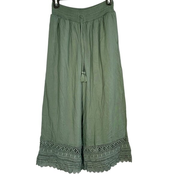 NWOT American Eagle Sage Green Wide Leg Crochet Hem Pull On Pants Womens Small - Picture 10 of 10